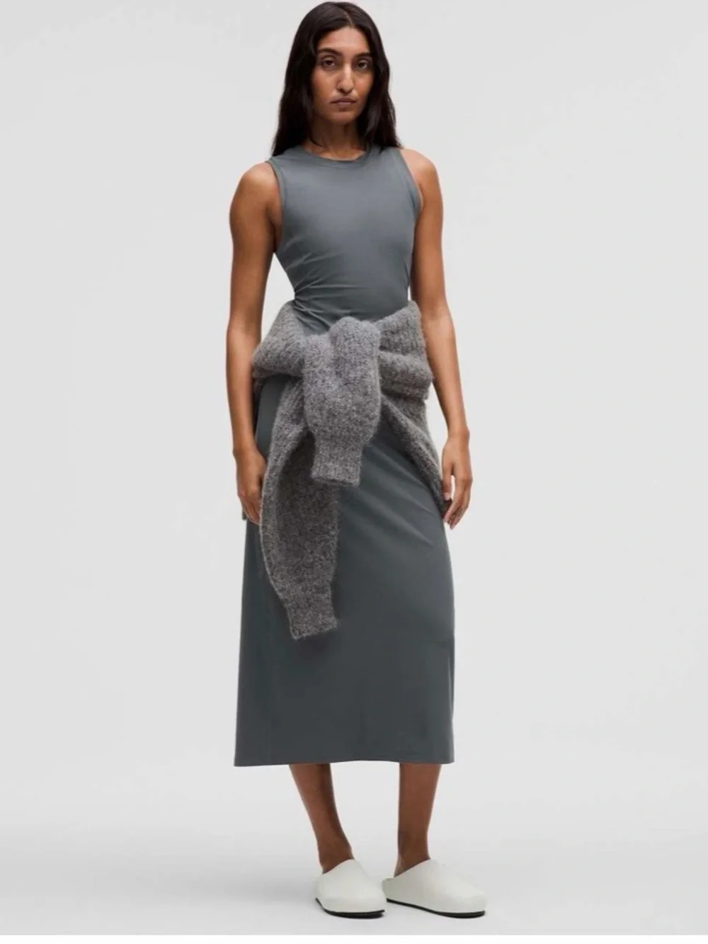 Lululemon All Aligned Ribbed Midi Dress Oil Grey Size 10